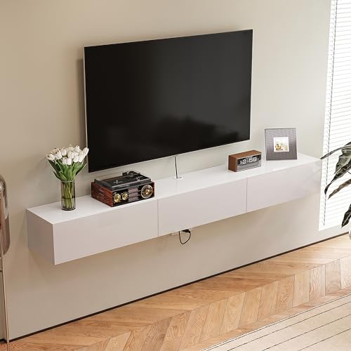 47'' Floating TV Stand,High Gloss Wall Mounted TV Console,White, view 4