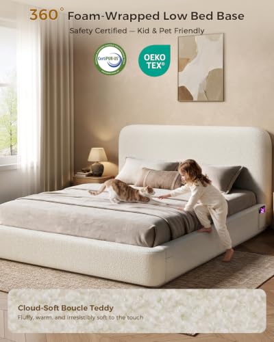Upholstered Cloud Bed Queen Size Bed Frame with Headboard, Beige, view 7