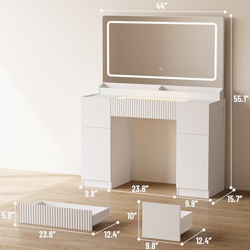 44" Vanity Desk with Large Mirror and Lights, view 3