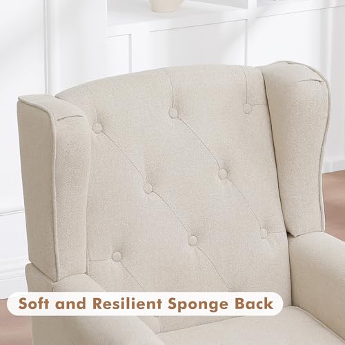 Accent Chair Set of 2, Mid Century Modern Fabric Wingback Chair, Upholstered Armchair with High Back and Vintage Legs, Comfy Single Sofa Side Reading Chair for Living Room Bedroom, Khaki
