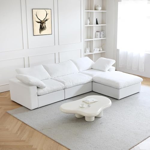 120" L Shape Cloud Modular Couches for Living Room, Modern Convertible Sectional Sofa Couch, Couch Cushion Covers Removable, Sectional Sofas for Party Bedroom Apartment (White)