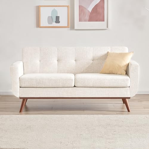 Loveseat Sofa, Mid-Century Love Seat Couches, Boucle Small Sofa for Living Room, Bedroom, Office, Button Tufted Upholstered Furniture, Beige