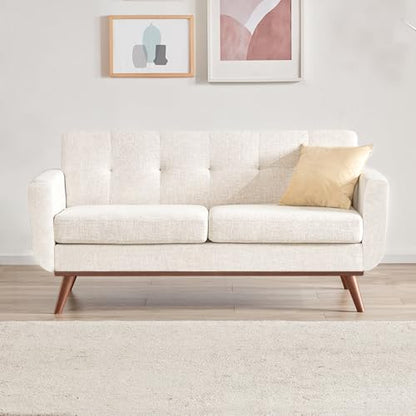 Loveseat Sofa, Mid-Century Love Seat Couches, Boucle Small Sofa for Living Room, Bedroom, Office, Button Tufted Upholstered Furniture, Beige
