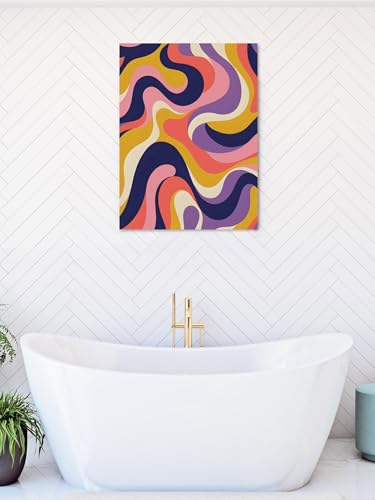 NuYeBiofx Retro Abstract Colorful Stripes Canvas Wall Art Prints,48"x32" Framed Picture Artwork Wavy Fluid Swirling Line Printed Canvas Oil Painting for Living Room Bedroom Office,Ready to Hang