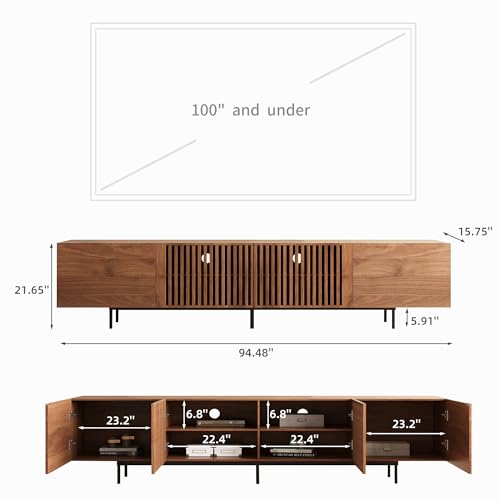 Mid Century Modern TV Stand for 80+ Inch TVs, 94.48" Walnut Console with Ample Storage – Stylish Entertainment Center for Living Room or Bedroom