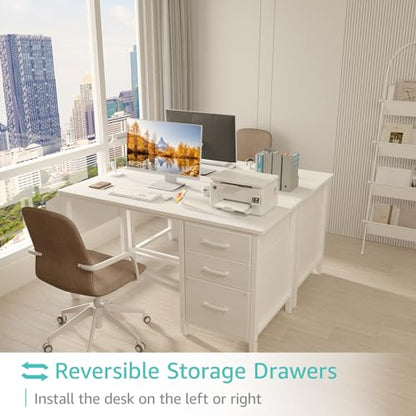 White Desk with File Drawers Cabinet, view 5