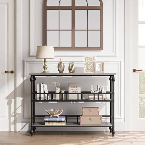 43" Console Table, 3-Tier Entryway Narrow Side Table with Shelves, Sofa Table for Living Room, Hallway, Bedroom, Rustic (Gray)