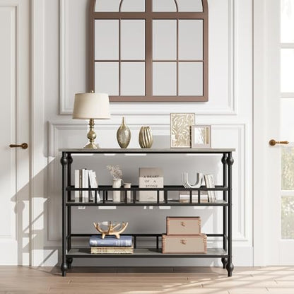 43" Console Table, 3-Tier Entryway Narrow Side Table with Shelves, Sofa Table for Living Room, Hallway, Bedroom, Rustic (Gray)
