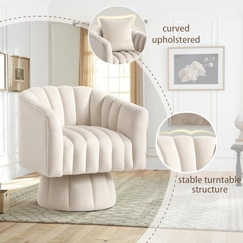 YSICK Swivel Accent Chair,360°Swivel Barrel Chairs, Mid-Century Chair with Wide Upholstered, Modern Velvet Fabric, Round Armchair for Living Room, Lounge, Bedroom