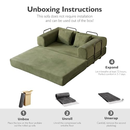 59in Convertible Sofa Bed, Corduroy Boneless Couch Bed, Futon Sleeper Sofa Pull Out Bed, Foldable Couch for Living Room Apartment, No Assembly Required