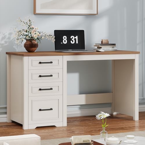 Farmhouse 49” Executive Desk with File Drawer, White Brown, view 2