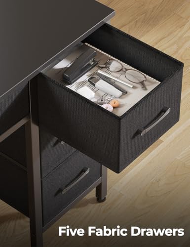 Computer Desk with Drawers, 55 Inch Desk with Drawers Home Office Desks, Computer Desk Office Desk with Power Outlets & LED Light, Monitor Stand Work Table Black