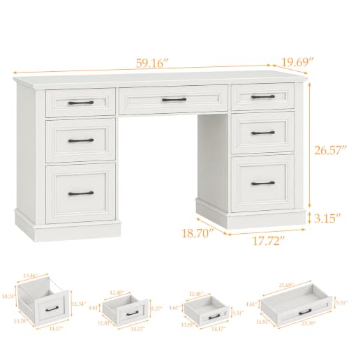 Farmhouse 59'' Executive Desk with File Drawers, Cream White, view 3