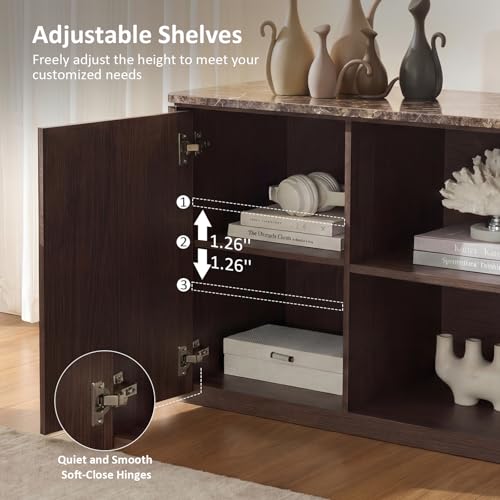 70" Modern Fluted TV Stand, for TVs Up to 80", Faux Marble Top, Brown Oak, view 7