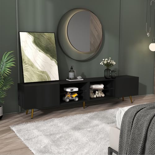 86" LED TV Stand, Modern Entertainment Center for 75" TV, Black, view 5