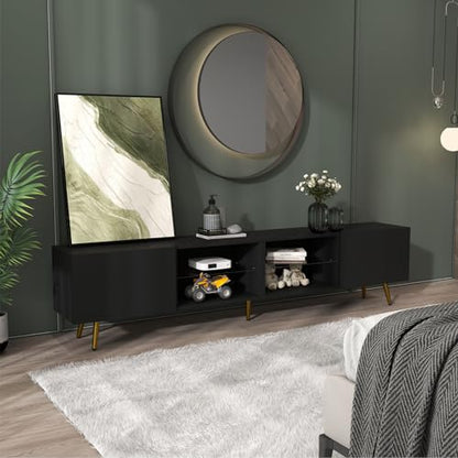 86" LED TV Stand, Modern Entertainment Center for 75" TV, Black, view 5