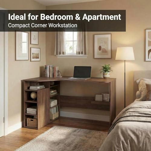 L Shaped Desk with Storage Shelves, Small Corner Desk for Small Spaces, view 5