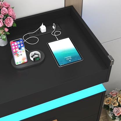 12 Drawer Dresser with LED Light and Charging Station, view 6