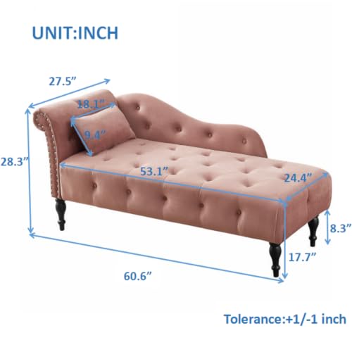 60.6" Velvet Chaise Lounge Chair Indoor for Living Room, Rose, view 3