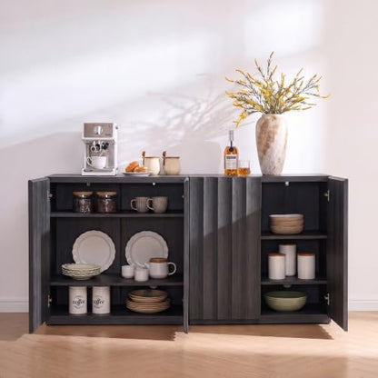 Sideboard Cabinet, 94.11" Buffet Fluted Cabinet, Charcoal Oak, view 7