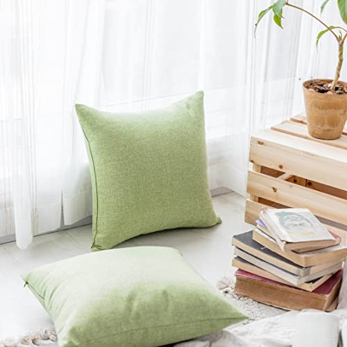 Pillow Covers Linen Textured Decorative Pillowcases for Bed Sage Burlap Sofa Pillows Slipcovers for Couch Living Room Decor, 18 x 18 inches, Set of 4, Grass Green