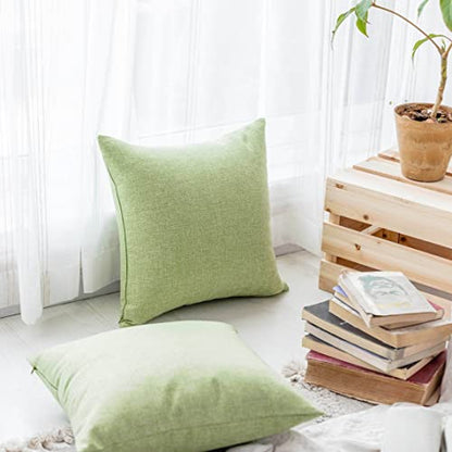 Pillow Covers Linen Textured Decorative Pillowcases for Bed Sage Burlap Sofa Pillows Slipcovers for Couch Living Room Decor, 18 x 18 inches, Set of 4, Grass Green