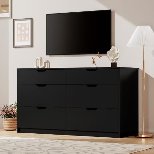Dresser for Bedroom with 6 Drawers, 47.2" Modern Dressers, Black, view 3