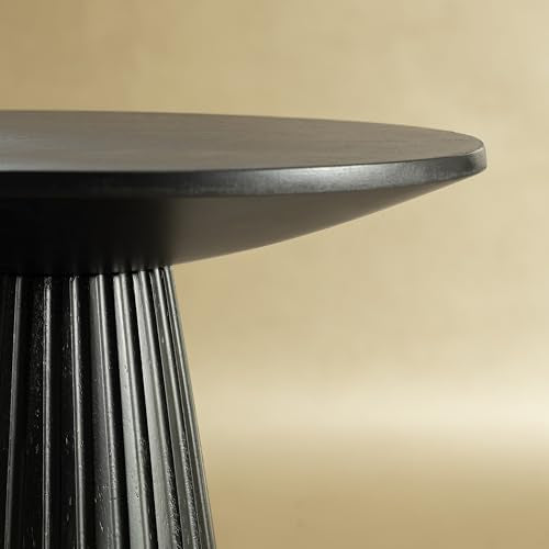Black Pedestal Side Table 14.56'' Dia, Modern Accent End Table, Fluted Base Design, Minimalist Drink Table for Small Space Living Room, Bedroom