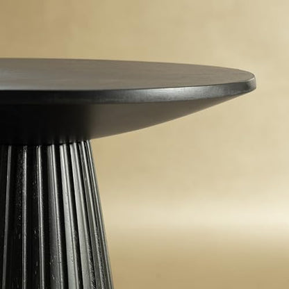 Black Pedestal Side Table 14.56'' Dia, Modern Accent End Table, Fluted Base Design, Minimalist Drink Table for Small Space Living Room, Bedroom