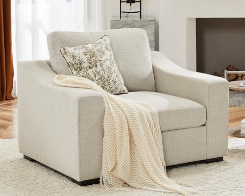 47" W Oversized Accent Chair, Comfy Upholstered Sofa Chair with Large Seat and Wide Armrest, Pet-Friendly Modern Lounge Armchair for Living Room/Apartment/Bedroom, Premium Linen, Oatmeal