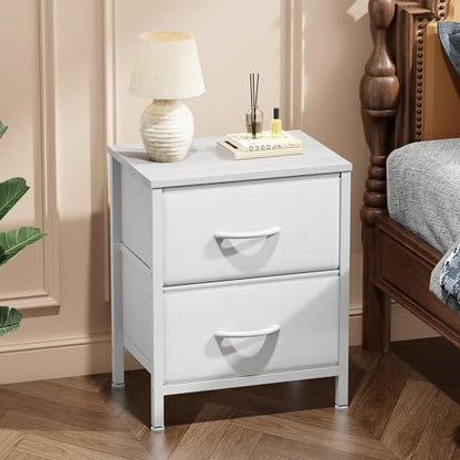 Nightstand Set of 2 with 2 Storage Drawers, 20" Height Small Bed Side Furniture End Table, Wooden Top Fabric Cabinet Kids Mini Dresser for Bedroom, Closet, Entryway, College Dorm