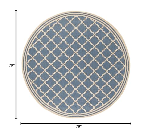 SAFAVIEH Washable Rug Outdoor Beach House Collection - 6'7" Round, Blue & Cream, Non-Shedding & Easy to Clean, Ideal for Patio, Backyard, Mudroom (BHS121M)