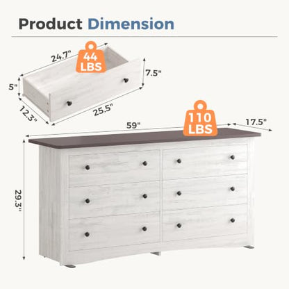 6-Drawer Storage Cabinet, 59" Wide Modern Chest of Drawers, White, view 3