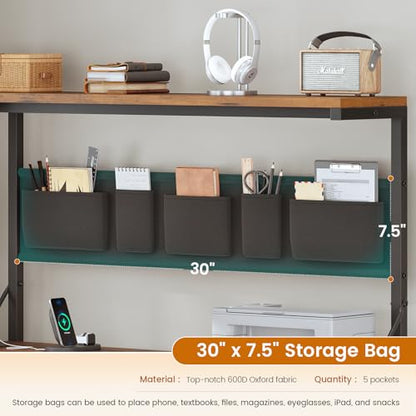 L Shaped Desk with Drawers and Hutch, 47.2" Reversible Office Computer Desk with 5 Fabric Drawers, L Shaped Desk with Storage Shelves, Power Outlet and LED Lights for Home Office, Rustic Brown