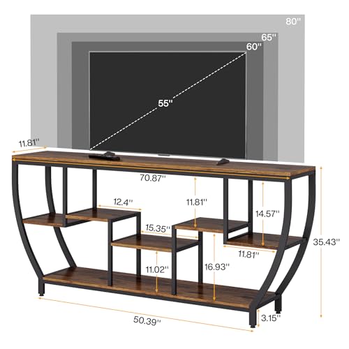 Tribesigns TV Stand for Televisions up to 80 Inches, 70.9 Inches Entertainment Center with Storage Shelves, Wood TV Media Console Table Unit for Living Room, Bedroom, Rustic Brown