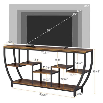 Tribesigns TV Stand for Televisions up to 80 Inches, 70.9 Inches Entertainment Center with Storage Shelves, Wood TV Media Console Table Unit for Living Room, Bedroom, Rustic Brown