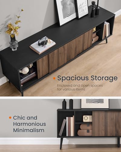 TV Stand, Superfast Toolless Assembly, TV Cabinet for TVs up to 72 Inches, Entertainment Center with Storage, Media Console Table, Living Room, Natural Walnut and Ebony Black ULTV533B01