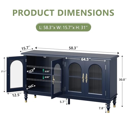 Fluted Arched Buffet Cabinet with Storage, view 3
