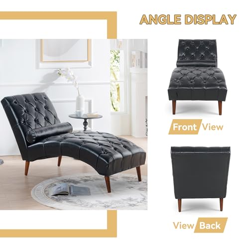 PU Leather Chaise Lounge Chair Indoor, Armless, Black, view 7