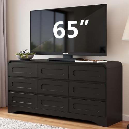 Dresser for Bedroom with 9 Drawers, 63" Large Modern Dressers, Black, view 2