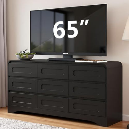 Dresser for Bedroom with 9 Drawers, 63" Large Modern Dressers, Black, view 2
