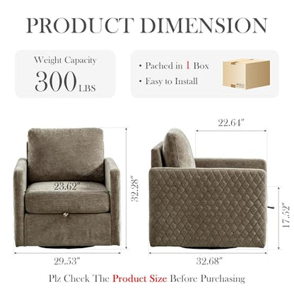 29.5''W Swivel Accent Chair, Comfy Modern Square Arm Chair with Hidden Storage for Living Room/Bedroom/Office, Chenille, Taupe