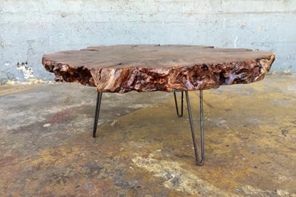 Unique Live Edge Crosscuts Epoxy Resin Coffee Table, 30 x 30 Inches, Customizable Color