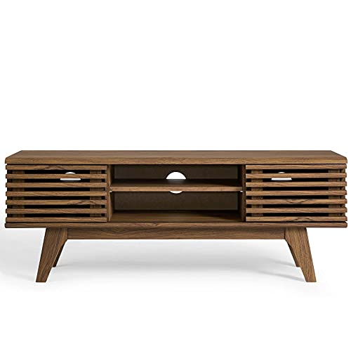 Render 46" Mid-Century Modern Low Profile Media Console TV Stand, 46 Inch, Walnut