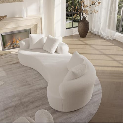 106.7" Modern Curved Oversized Sectional Sofa, Minimalist Modular Cloud Couch with 4 Throw Pillows, Luxury 4-Seater Extra Deep & Wide Seat Sofa in Soft Teddy Fabric, Cream White