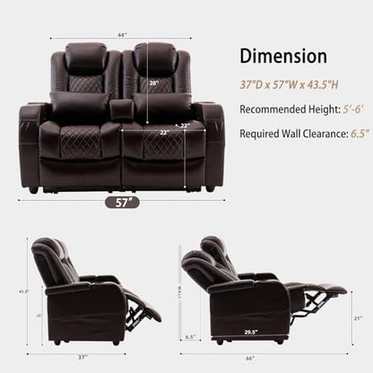 Loveseat Recliner, Recliner Sofa with Cup Holders and 2 Pillows, Wall Hugger Recliners & 135° Reclining Loveseat (Brown PU Leather Furniture)
