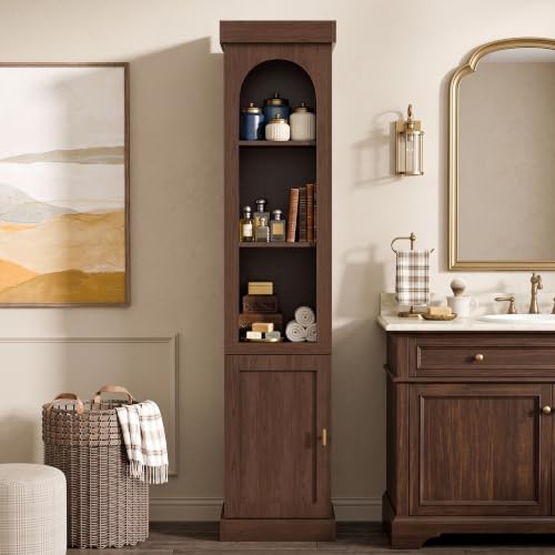 Walnut 5-tier narrow bookshelf with adjustable shelves, view 2