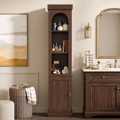 Walnut 5-tier narrow bookshelf with adjustable shelves, view 2