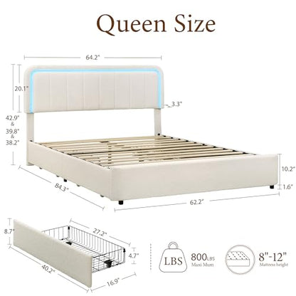 Cloud Queen Bed Frame with Storage, 4 Drawers, Boucle Upholstered, view 3