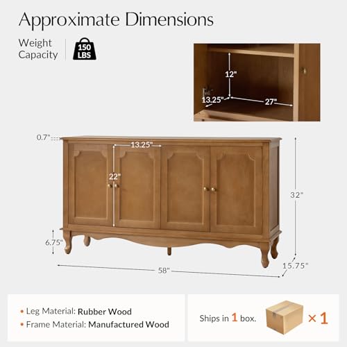 58“ Farmhouse Sideboard Buffet Cabinet (Acorn), view 3